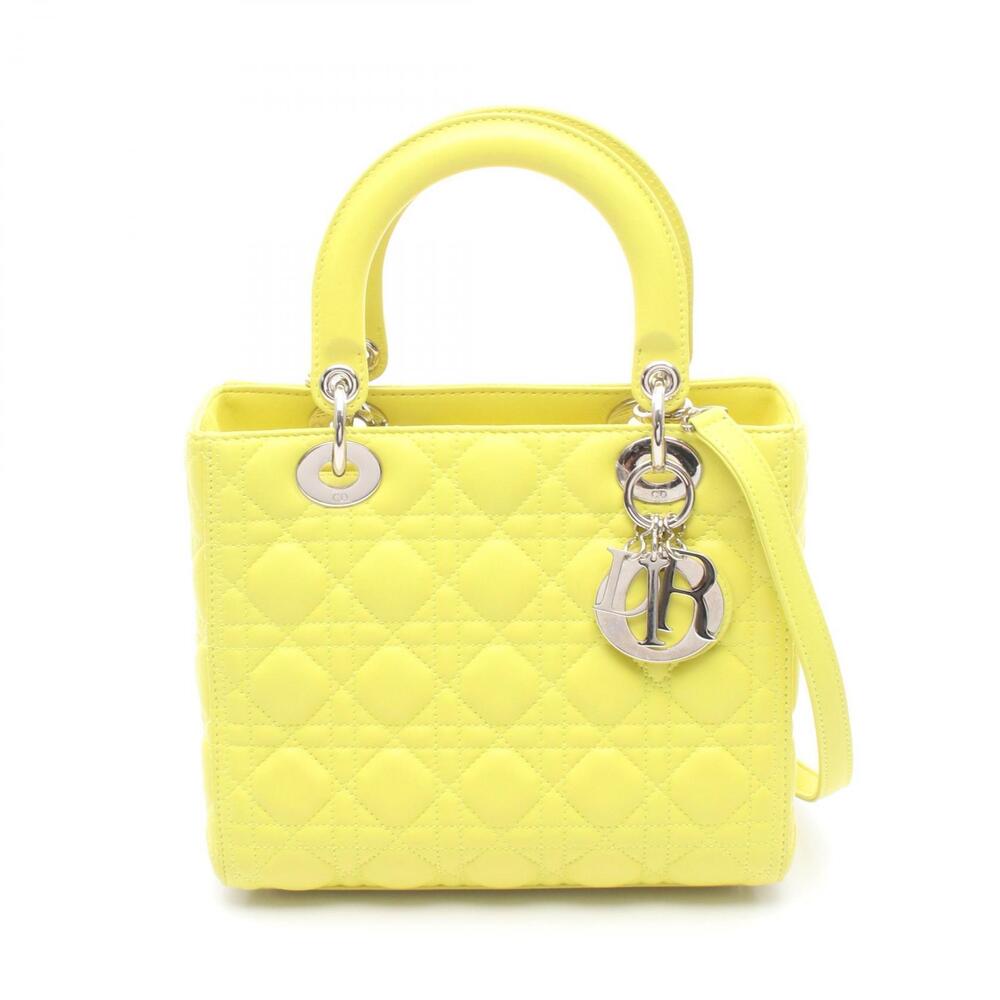 Christian Dior Lady Handbag Leather Yellow